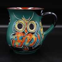 Handmade owl coffee tea mug pottery 9.5 oz Stoneware mug ceramic with toucan and monstera le...