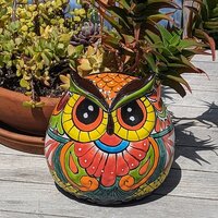Talavera Owl Planter Ceramic Flower Pot, Mexican Pottery is Colorful Indoor or Outdoor Owl D...