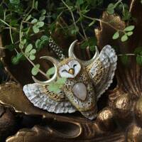 Barn Owl with Moonstone Necklace, Barn Owl Charm, Witch Mystic Owl Necklace, Owl Spirit Neck...
