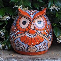 Ceramic Owl Flower Pot - Handmade Talavera Pottery, Mexico Home Decor, Indoor or Outdoor Pla...