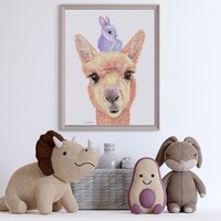 Baby Rabbit Nursery Wall Print Children's Room Animal Wall Art Toddler Décor Alpa...