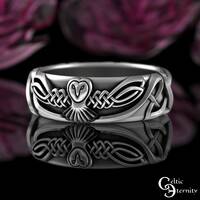 Sterling Womens Owl Wedding Band, Bridal Celtic Owl Ring, Irish Night Owl Wedding Ring, Owl ...