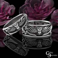 His Hers Owl Wedding Band Set, Matching Sterling Irish Knotwork Rings, Barn Owl Handfasting,...