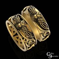 Bride Groom Owl Matching Wedding Ring Set, 10K 14K 18K White Gold His Hers Barn Owl Welsh Kn...