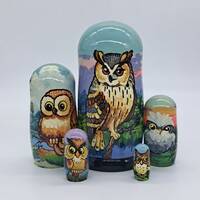 7" Nesting dolls 5 in 1 Owls in nature Matryoshka Ukrainian nesting dolls Home decor Ar...