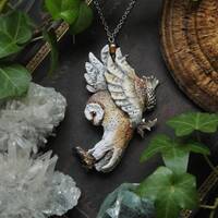 Flying Barn Owl Necklace, Barn Owl Hunting Charm, Witch Mystic Owl Necklace, Owl Spirit Neck...