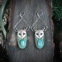 Horned owl earrings Long earrings Fantasy jewelry Barn owl jewellery Owl lover gift Bold ear...