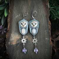 Barn owl earrings Owl jewelry Bird earrings Owl gift Woodland earrings  Large earrings State...