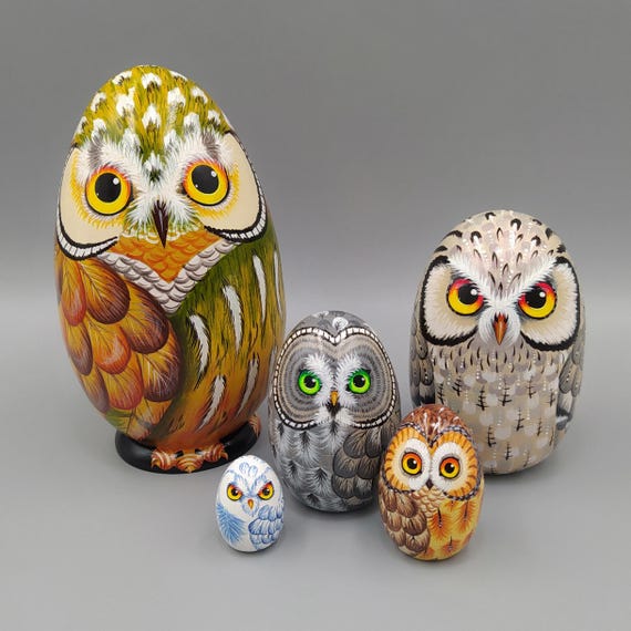 Owl Nesting doll Matryoshka Egg 5 pcs 14cm/5,5 inch Hand painted