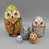 Owl Nesting doll Matryoshka Egg 5 pcs 14cm/5,5 inch Hand painted