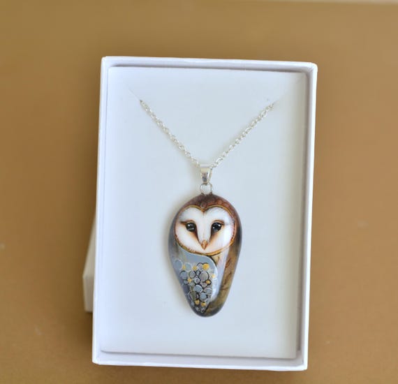 Hand painted stone, Owl, Magic owl, pendant/necklace
