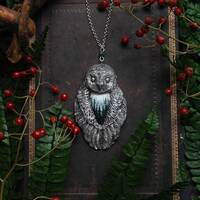 Barn Owl with Misty Forest Necklace, Barn Owl Charm, Witch Mystic Owl Necklace, Owl Totem Ne...