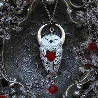 Snow Owl with Red Heart Necklace, White Owl Charm, Witch Mystic Owl Necklace, Owl Totem Neck...