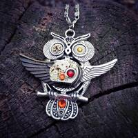 Owl jewelry necklace Steampunk Bird pendant Fantasy Wings Heart Totem Amulet Gift for girlfr...