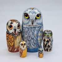 4" White Polar Owl 5 in 1 nesting dolls Bird matryoshka Made in Ukraine Wooden toy Stac...