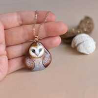 Hand painted stone, Owl, Barn owl, Magic Owl, pendant/necklace