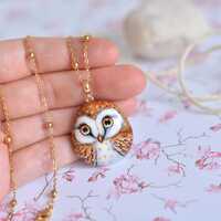 Hand painted stone, Owl, pendant/necklace