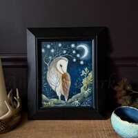 Framed original painting titled "Spirit of the Moon" by Amanda Clark - owl paintin...