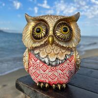 Gold and Red Owl Figurine with Big Eyes - Handmade Christmas Gift for Owl Lovers