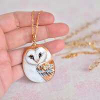 Hand painted stone, Owl, Barn ow, pendant/necklace