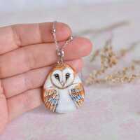 Hand painted stone, Owl, Barn owl, pendant/necklace