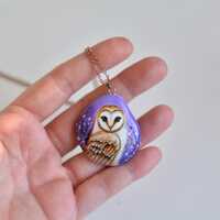 Hand painted stone, Owl, Barn owl, Magic Owl, pendant/necklace