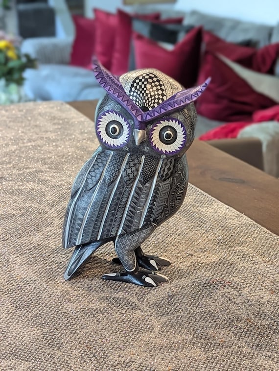 Owl Alebrije Figurine | Hand Carved & Hand Painted Wooden Sculpture, Original Folk Art of Oaxaca Mexico is Unique and Collectible Home Decor