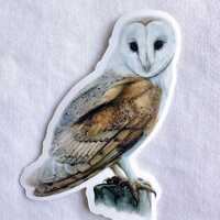 Barn Owl Painting Sticker, Vinyl, 2.3"x 3, Dishwasher Safe