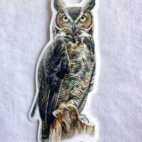 Great Horned Owl Painting Sticker, Vinyl, 1.4"x 3", Dishwasher Safe