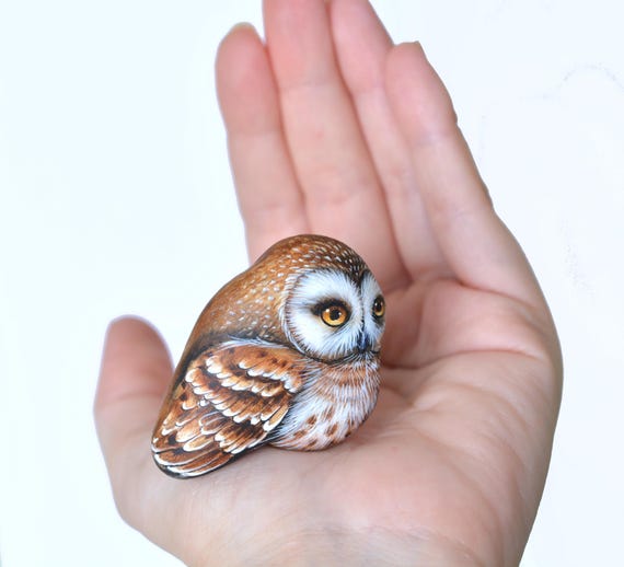 Owl, Animal art, Decorative stone - Painting on Stone - Rock Painting
