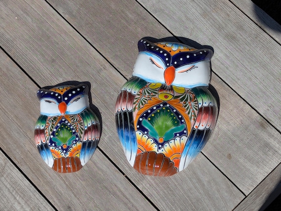 Sleeping Owls Wall Decor | Handmade Mexican Art & Ceramic Talavera Owls Hails from Oaxaca, Mexico and Features 2 Mother Daughter Owls