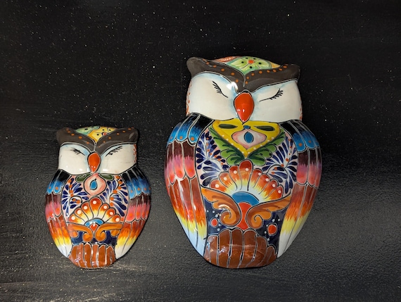 Sleeping Owls Wall Decor | Handmade Mexican Art & Ceramic Talavera Owls Hails from Oaxaca, Mexico and Features 2 Mother Daughter Owls
