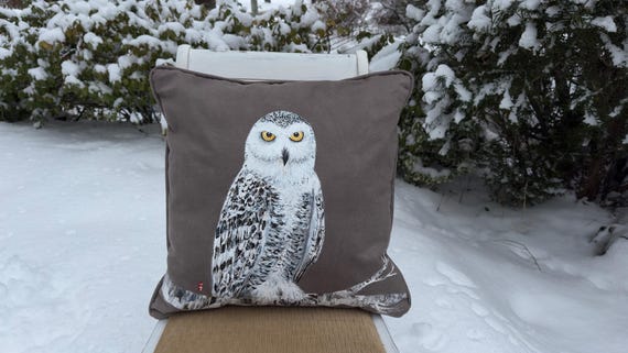 Hand Painted Snowy Owl Pillow, Owl Painting, Owl Decor, Snowy Owl Lover Gift, Owl Birthday Gift, Gift For Mom, Gift For Her, Owl Artwork