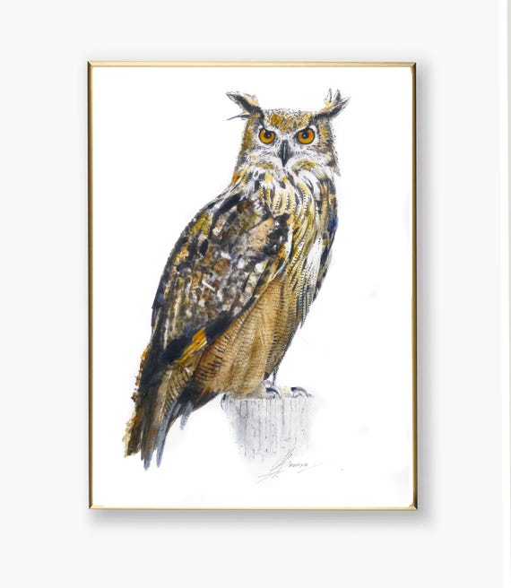 Owl Artwork,Eagle Owl Painting, Art Print of Original Artwork, Owl Art Print, Owl Portrait, Bird Art