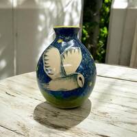 OWL VASE - Handmade Pottery -  Hand Painted Owl Moon Vase -  Owl Pottery - Flying Owl Vase -...