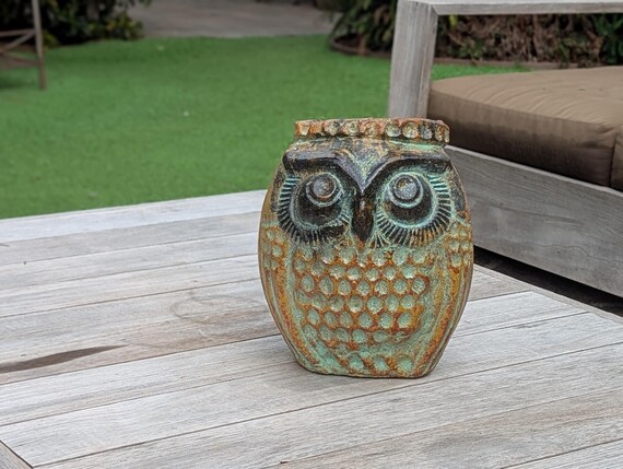 Mexican Owl Planter Pot | Medium Owl Pot in Clay with Brown & Green Colors, Ships 6-15
