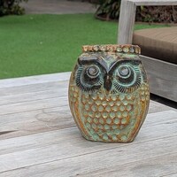 Mexican Owl Planter Pot | Medium Owl Pot in Clay with Brown & Green Colors, Ships 6-15