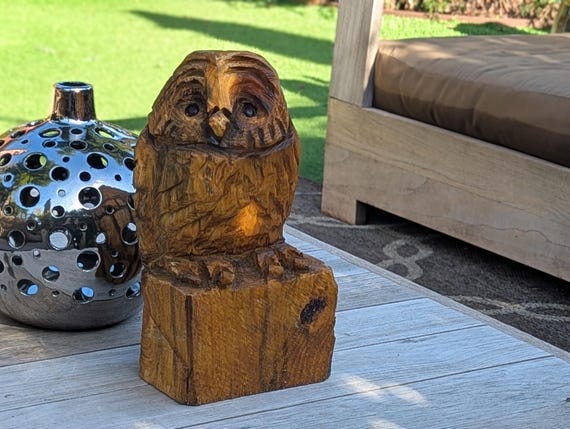 Barred Owl Garden Statue Yard Art & Home Decor, Chainsaw Art Carved Barred Owl Statue for Outdoor Decoration or Indoor Decor, Unique Gift