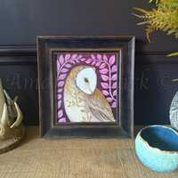 Framed original painting titled "Sundown" by Amanda Clark - owl painting, nature a...