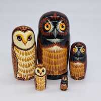 4" Owl friends nesting dolls 5 in 1 matryoshka Made in Ukraine Wooden toy Stacking doll...
