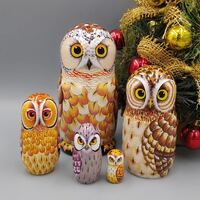 New Owl Matryoshka Nesting Dolls 14.5 cm,/5,7 inch.Christmas ornaments 5 pcs,Kids Gift,Anima...