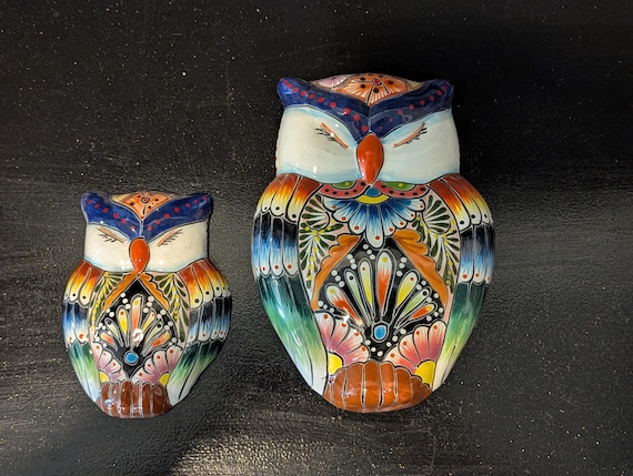 Sleeping Owls Wall Decor | Handmade Mexican Art & Ceramic Talavera Owls Hails from Oaxaca, Mexico and Features 2 Mother Daughter Owls