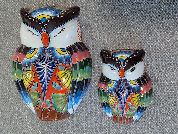 Sleeping Owls Wall Decor | Handmade Mexican Art & Ceramic Talavera Owls Hails from Oaxaca, Mexico and Features 2 Mother Daughter Owls