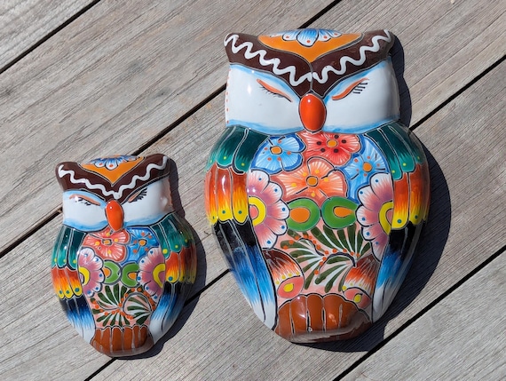 Sleeping Owls Wall Decor | Handmade Mexican Art & Ceramic Talavera Owls Hails from Oaxaca, Mexico and Features 2 Mother Daughter Owls