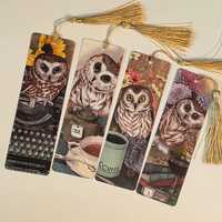 Set of 4 Owl Bookmarks Handmade Bookmarks with Cute Saw Whet Owl Art Original Illustration G...