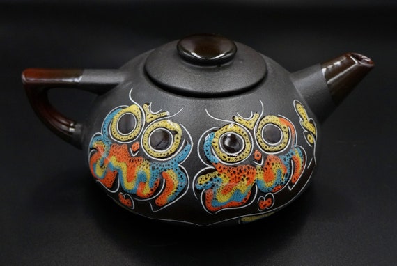 Handmade ceramic teapot 33.8 oz Owls teapot pottery engraved and painted Housewarming gift Pottery owl teapot Owl lovers gift