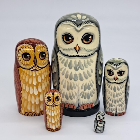 4" Owl nesting dolls 5 in 1 matryoshka Made in Ukraine Wooden toy Stacking dolls Good for kids gift Home decor For owl collectors