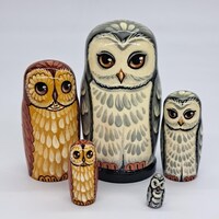 4" Owl nesting dolls 5 in 1 matryoshka Made in Ukraine Wooden toy Stacking dolls Good f...