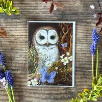 Greeting Card titled "The Traveller" by Amanda Clark - fairy tale, whimsical, owl