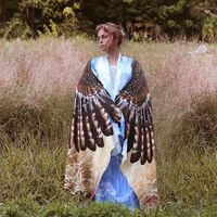 Blue Sky Owl Shawl, Women Sarong, Beach Cover Up, Unique Gift For Mom, Bird Pashmina, Grandm...